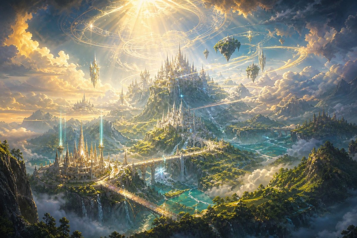 開場劇情插圖：仰賴魔法而生的異星蒂芙拉爾，浮空島與光之城